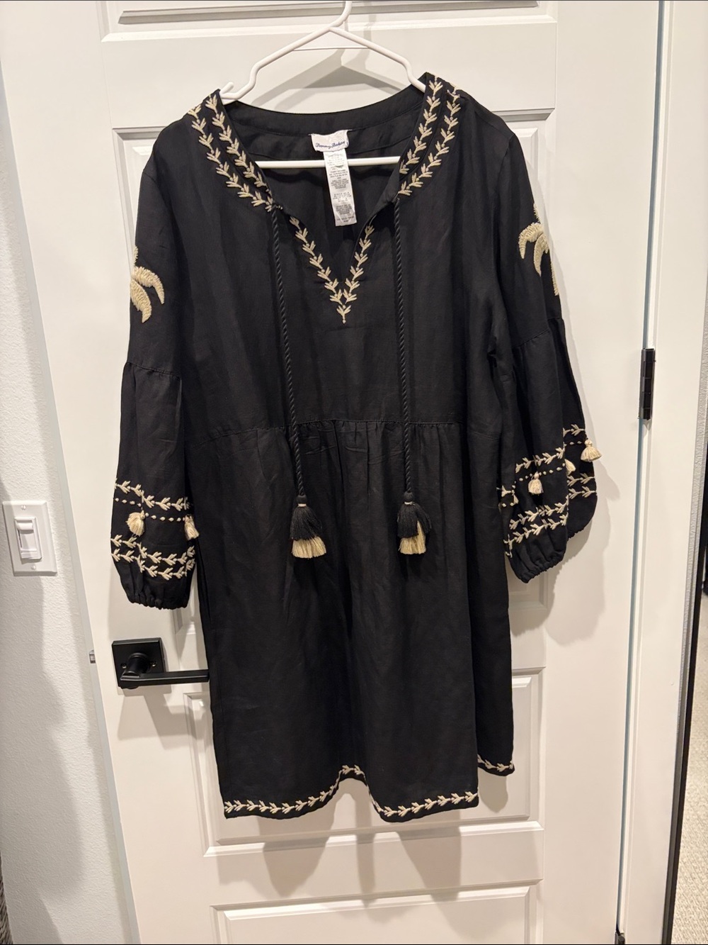 Tommy Bahama Black Embroidered Tassel Tunic Dress